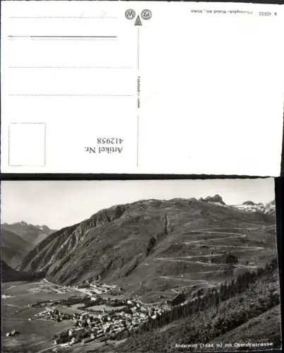412958,Andermatt Totale m. Oberalpstraße Bergkulisse Kt Uri