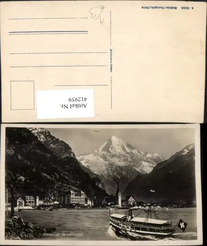 412959,Flüelen Totale m. Bristenstock Bergkulisse Dampfer Kt Uri
