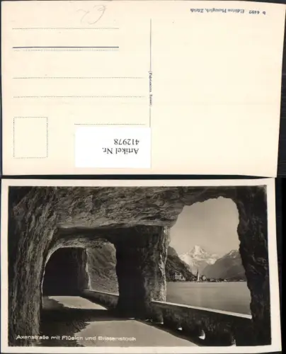 412978,Axenstraße Tunnel m. Flüelen u. Bristenstock Bergkulisse Kt Uri