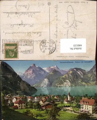440135,Vierwaldstättersee Sisikon Totale m. Urirotstock Bergkulisse Kt Uri