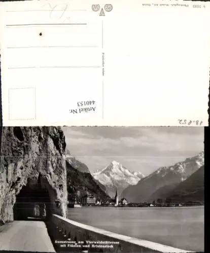 440153,Axenstraße m. Flüelen geg. Bristenstock Bergkulisse Kt Uri