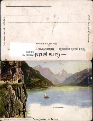 587021,Axenstrasse Ansicht m. Tunnel Sisikon Segelboot Boot Switzerland