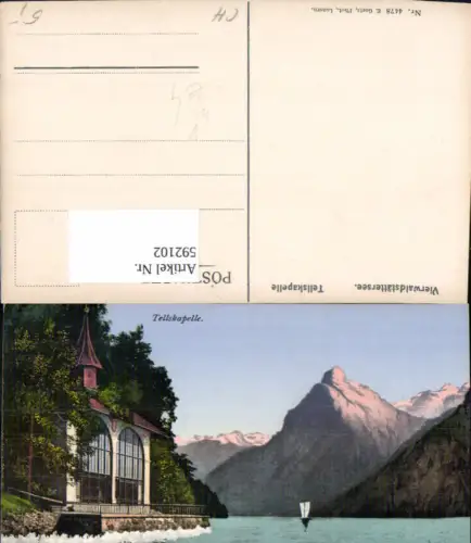592102,Seelisberg Vierwaldstättersee Tellskapelle Schiff Segelboot Switzerland pub E. Götz 4478