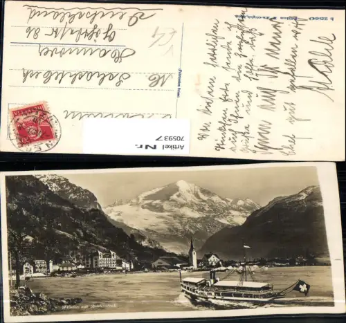 705937 Foto AK Flüelen mit Bristenstock Schiff Dampfer pub Photoglob 2560b