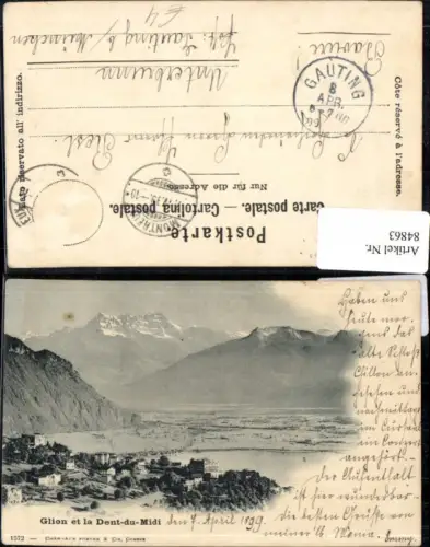 84863, Glion et la Dent du Midi Litho 1899 Kt Waadt