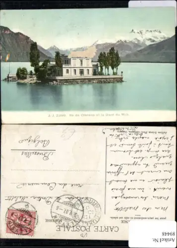89448,Ile de Clarens et la Dent du Midi Gebäude auf kleiner Insel Kt Waadt