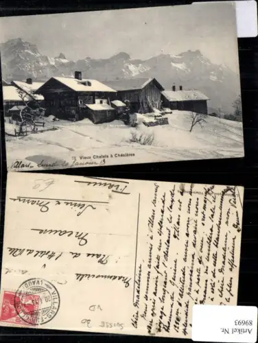 89693,Vieux Chalets a Chesieres Winterlandschaft alte Hütten Kt Waadt