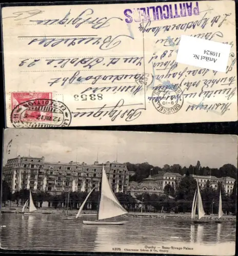 110824,Ouchy Beau Rivage Palace Segelboot 1912 Kanton Waadt