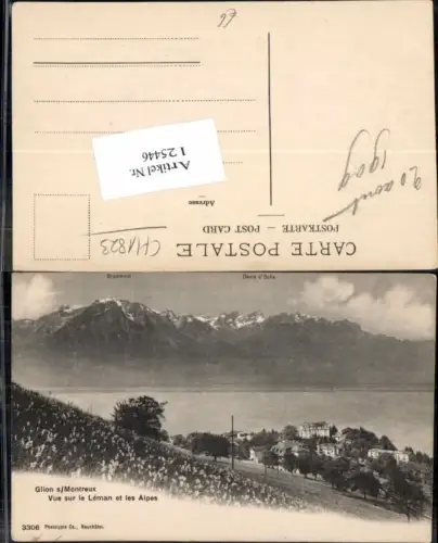 125446,Glion bei Montreux vue sur leman et les alpes Phototypie Neuchatel 3306 Kt Waadt