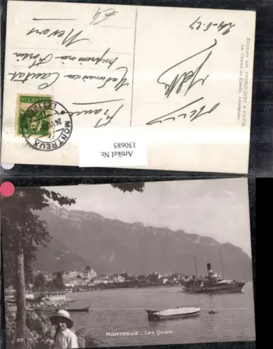 130685,Montreux Les Quais Ansicht Ufer m. Frau u. Schiff Dampfer 1927 Kt. Waadt