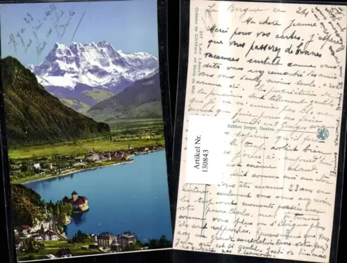 130843,Lac Leman Chateau de Chillon et Dents du Midi Genfersee Ansicht m. Schloss Kt. Waadt