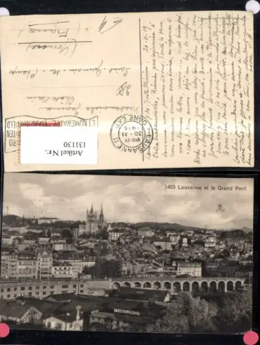 131130,Lausanne et le Grand Pont Ansicht Brücke 1919 Kt. Waadt