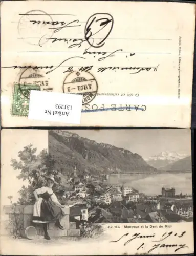 131293,Montreux et la Dent du Midi 1903 Ansicht m. Mädchen i. Vordergrund Kt. Waadt