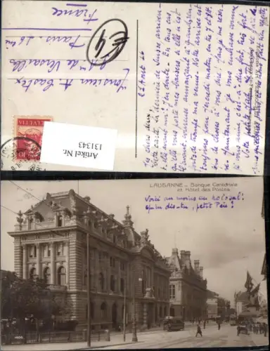 131343,Lausanne Banque Cantonale et Hotel des Postes Strassenansicht Strassenbahn Kt. Waadt