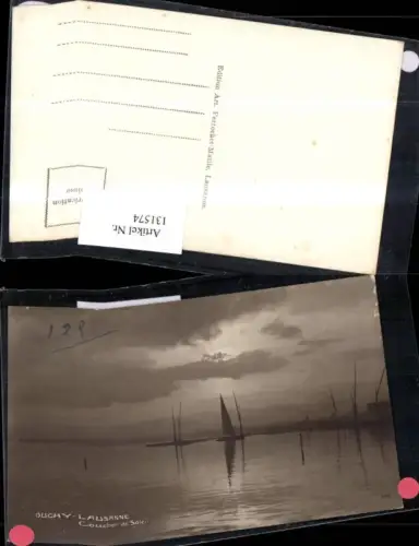 131574,Ouchy Lausanne Coucher de Soleil Ansicht Segelboot Kt. Waadt