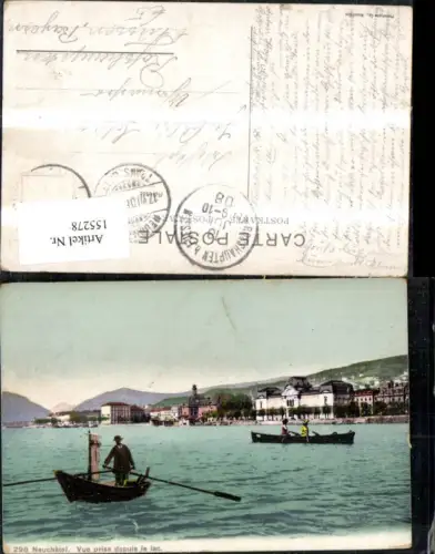 155278,Neuchatel Vue prise depuis le lac Ansicht m. Ruderbooten 1908 Kt Waadt