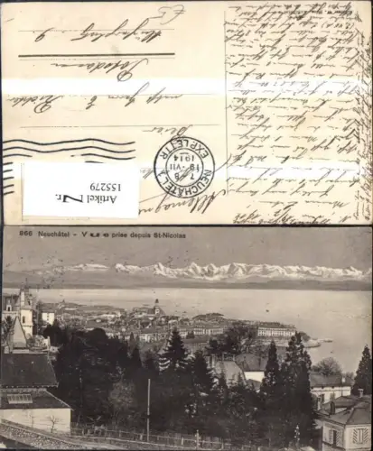 155279,Neuchatel Vue prise depuis St Nicolas 1914 Kt Waadt