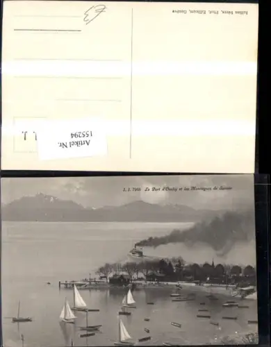 155294,Le Port d Ouchy et les Montagnes de Savoie Ansicht Segelboote Boote Kt Waadt