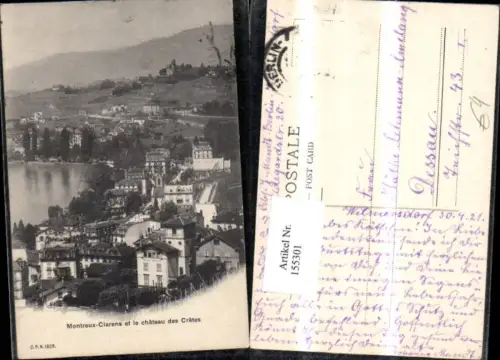 155301,Montreux Clarens et le chateau des Cretes 1921 Kt Waadt