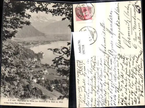 191718,Vue prise de Glion sur Chillon et la Dent du Midi Genfersee Kt Waadt