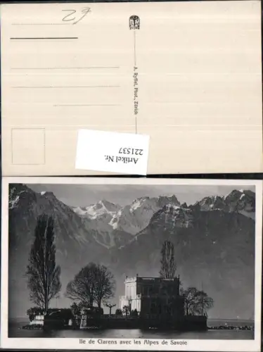 221537,Ile de Clarens avec les Alpes de Savoie Insel Gebäude Bergkulisse Kt Waadt