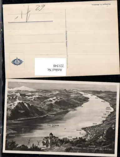 221548,Chateau de Chillon et Lac Leman aus d. Vogelschau Montreux Clarens Evian Kt Waadt