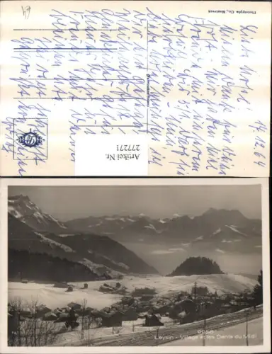 277271,Leysin Totale Village et les Dents du Midi Bergkulisse Winterbild Kt Waadt