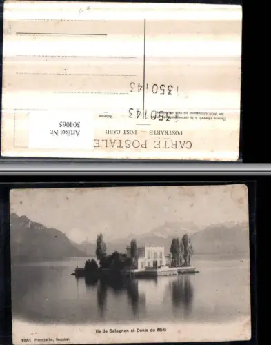 304065,Montreux Ile de Salagnon et Dents du Midi Insel Gebäude Bergkulisse Kt Waadt