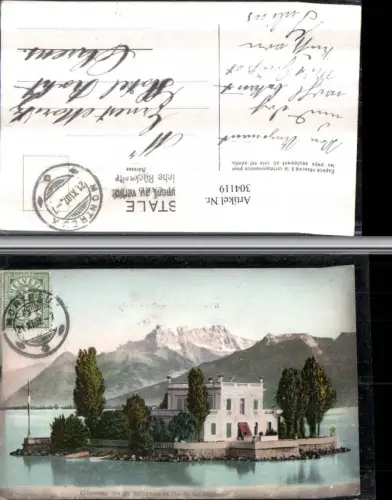 304119,Clarens Ile de Salagnon et Dents du Midi Insel Gebäude Bergkulisse Kt Waadt