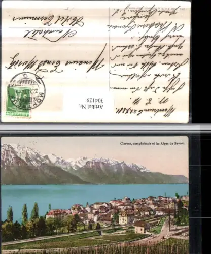304129,Clarens Teilansicht vue generale et les Alpes de Savoie Bergkulisse Kt Waadt