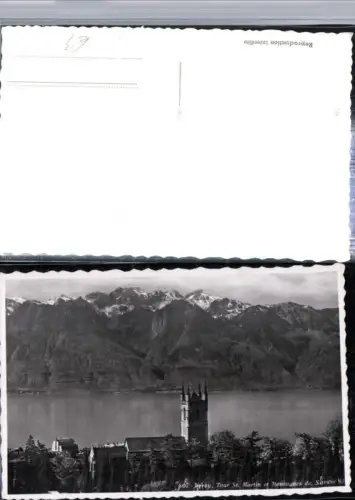 309816,Vevey Tour St. Martin et Montagnes de Savoie Kirche Bergkulisse Kt Waadt