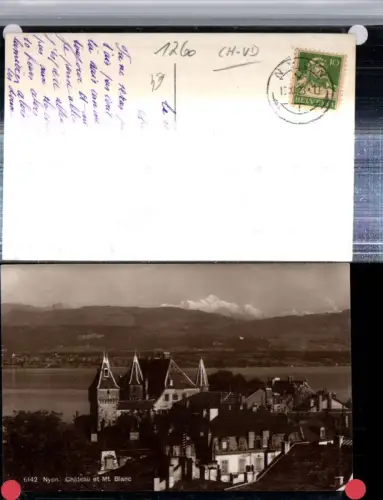 309837,Nyon Chateau Schloss et Mont Blanc Bergkulisse Kt Waadt