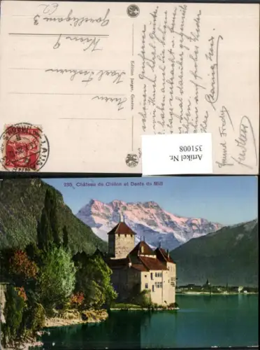 351008,Veytaux Chateau de Chillon et Dents du Midi Schloss Bergkulisse Kt Waadt