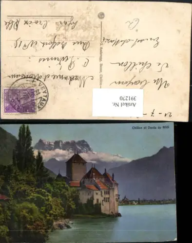 391270,Chillon Schloss b. Veytaux et Dents du Midi Bergkulisse Kt Waadt