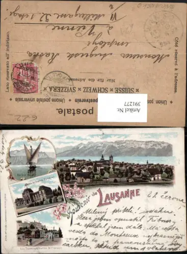 391277,Litho Lausanne Totale Tramway Station Palais de Justice Segelboot Mehrbildkarte Kt Waadt