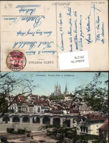 391278,Lausanne Grand Pont et Cathedrale Teilansicht Brücke Kirche Kt Waadt