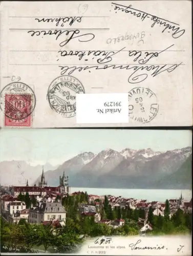 391279,Lausanne et les alpes Teilansicht Kirche Bergkulisse Kt Waadt