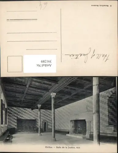 391289,Chillon Schloss b. Veytaux Salle de la Justice Innenansicht Kamin Kt Waadt