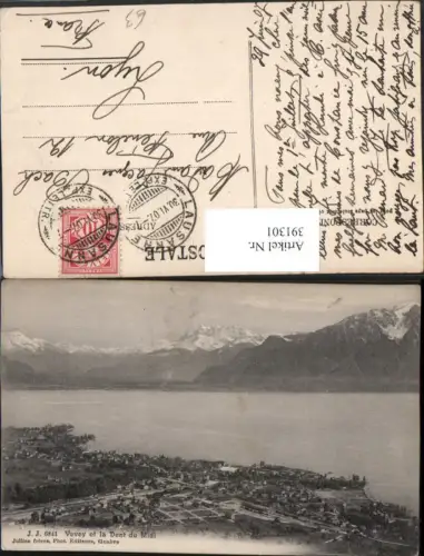 391301,Vevey et la Dent du Midi Totale Bergkulisse Kt Waadt