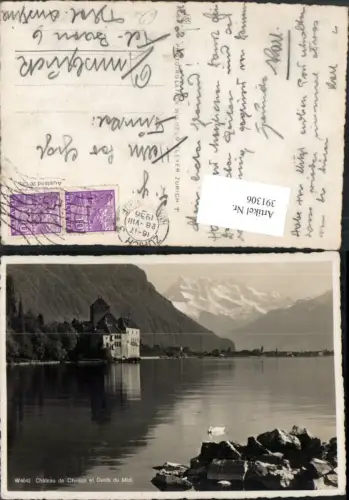 391306,Chateau de Chillon et Dents du Midi Schloss b. Veytaux Bergkulisse Kt Waadt