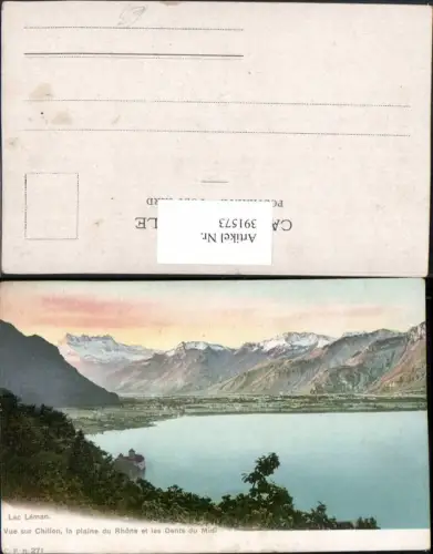 391573,Lac Leman Vue sur Chillon la plaine du Rhone et les Dents du Midi Bergkulisse Kt Waadt