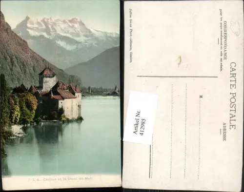 412985,Chillon et la Dent du Midi Schloss b. Veytaux Bergkulisse Kt Waadt