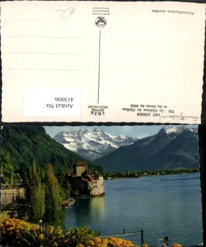 413006,Lac Leman Chateau de Chillon et Dents du Midi Schloss b. Veytaux Bergkulisse Kt Waadt