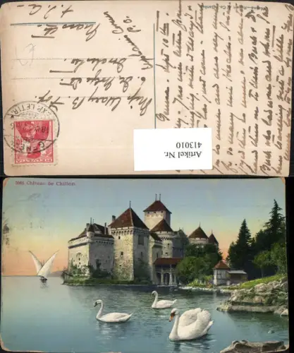 413010,Chateau de Chillon Schloss b. Veytaux Schwäne Kt Waadt