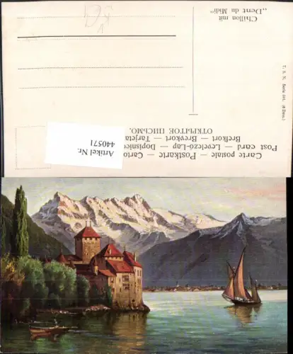 440571,Künstler AK Chillon Schloss m. Dent du Midi Kt Waadt pub Theo Stroefer 591