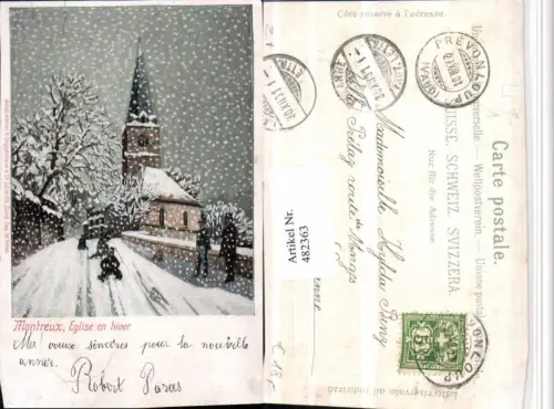 482363,Künstler Litho Montreux Eglise Kirche Schnee pub Guggenheim 10340 Kt Waadt