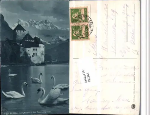 482364,Chateau de Chillon Schloss b. Veytaux Schwäne Bergkulisse Kt Waadt