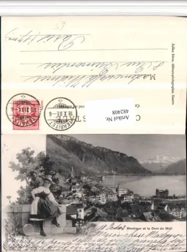 482408,Montreux et Dent du Midi Totale Fotomontage Frau Tracht Kt Waadt