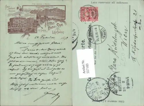 557183,Vorläufer Lithographie Lausanne Hotel Beau-Site Pension pub Müller e Trüb um 1892