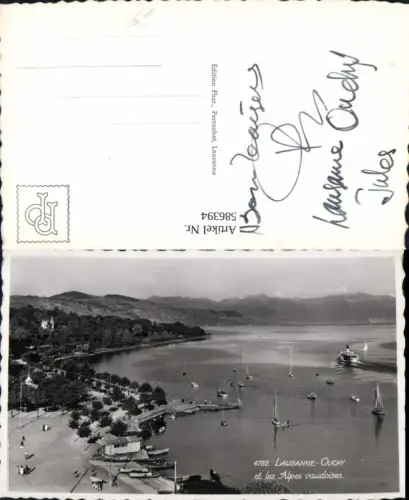586394,Foto Ak Lausanne Ouchy et les Alpes vaudoises Schiff Dampfer Segelboote Switzerland